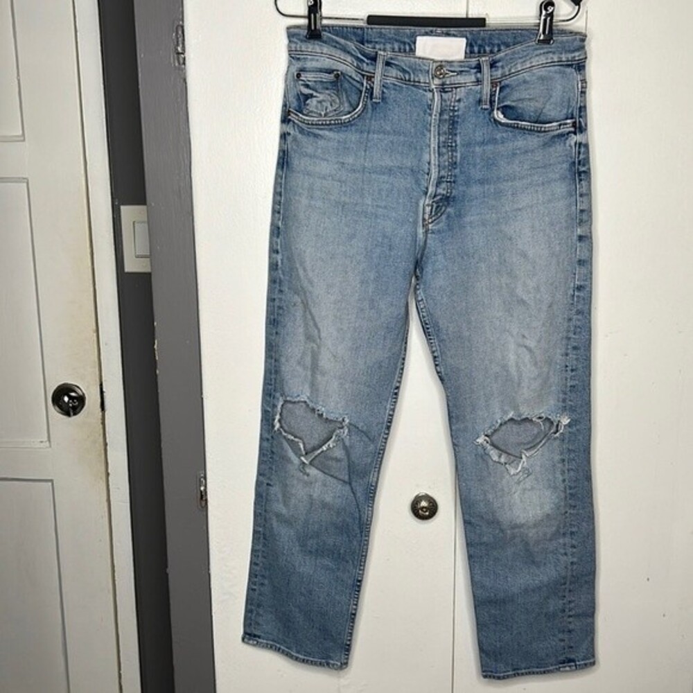 mother superior the tomcat ankle jeans 31 distressed kneehole straight leg